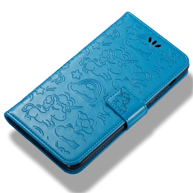 Imprint Unicorn Cloud Leather Wallet Cell Phone Case with Lanyard for Samsung Galaxy A8+ (2018) - Blue-6