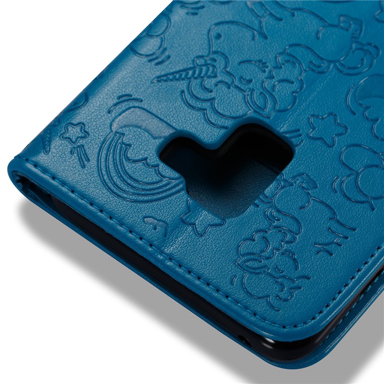 Imprint Unicorn Cloud Leather Wallet Cell Phone Case with Lanyard for Samsung Galaxy A8+ (2018) - Blue-7