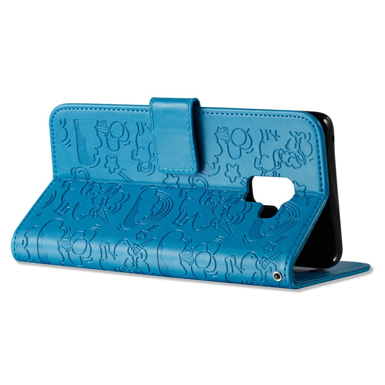 Imprint Unicorn Cloud Leather Wallet Cell Phone Case with Lanyard for Samsung Galaxy A8+ (2018) - Blue-8