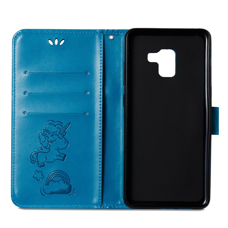 Imprint Unicorn Cloud Leather Wallet Cell Phone Case with Lanyard for Samsung Galaxy A8+ (2018) - Blue-9