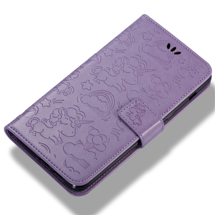 Imprint Unicorn Cloud Leather Wallet Mobile Phone Shell with Lanyard for Samsung Galaxy A8+ (2018) - Purple-6