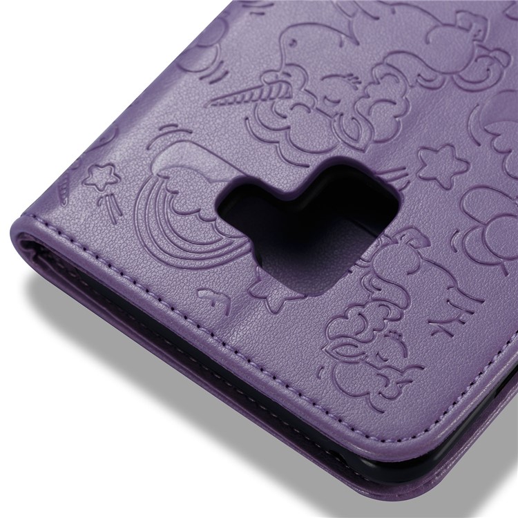 Imprint Unicorn Cloud Leather Wallet Mobile Phone Shell with Lanyard for Samsung Galaxy A8+ (2018) - Purple-7