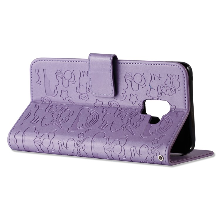 Imprint Unicorn Cloud Leather Wallet Mobile Phone Shell with Lanyard for Samsung Galaxy A8+ (2018) - Purple-8