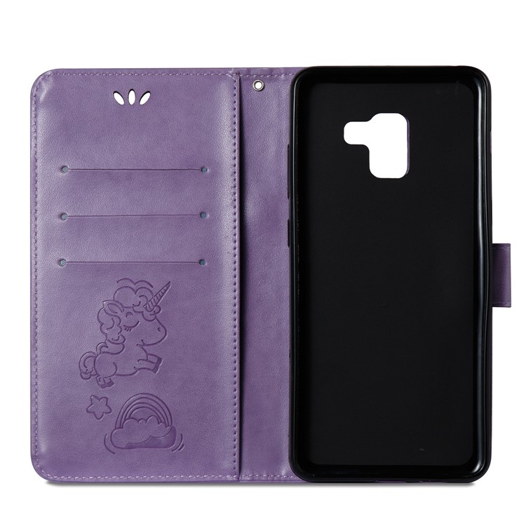 Imprint Unicorn Cloud Leather Wallet Mobile Phone Shell with Lanyard for Samsung Galaxy A8+ (2018) - Purple-9
