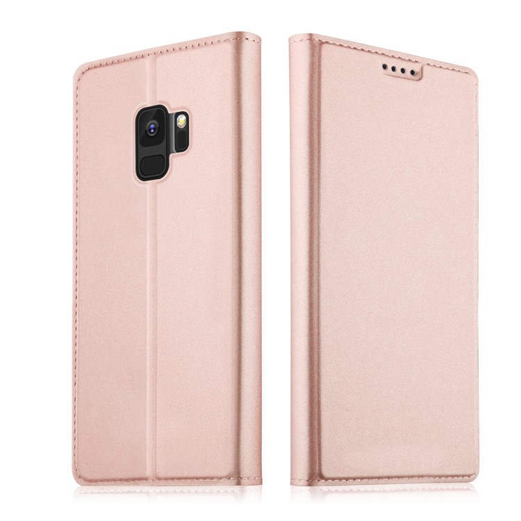 For Samsung Galaxy S9 Auto-absorbed Leather Stand Folio Flip Case with Card Slot - Rose Gold-1