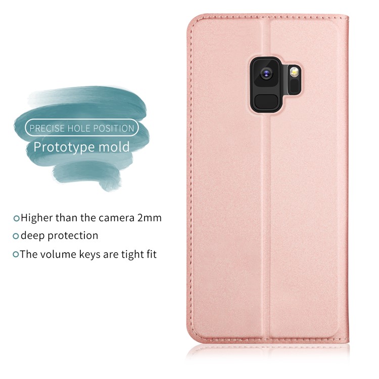 For Samsung Galaxy S9 Auto-absorbed Leather Stand Folio Flip Case with Card Slot - Rose Gold-2