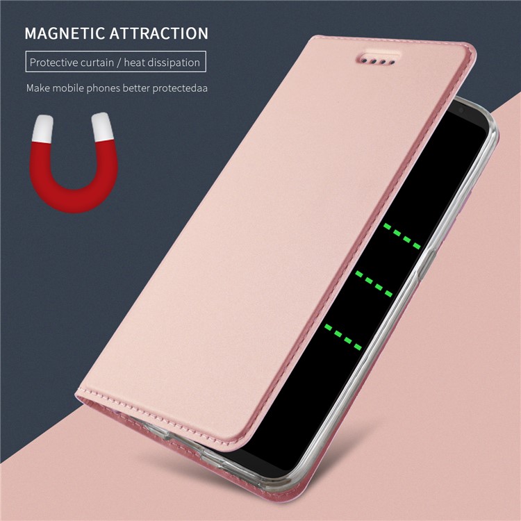 For Samsung Galaxy S9 Auto-absorbed Leather Stand Folio Flip Case with Card Slot - Rose Gold-3