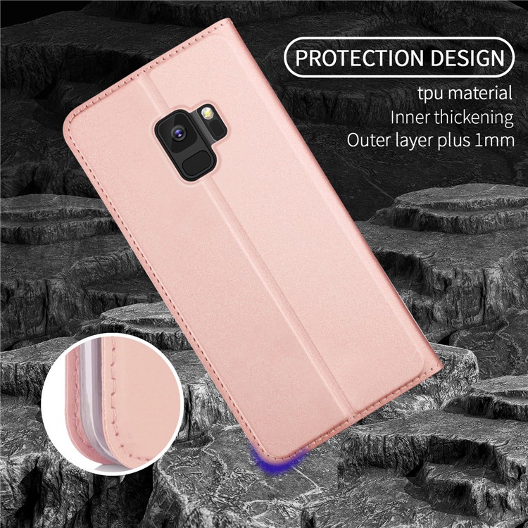 For Samsung Galaxy S9 Auto-absorbed Leather Stand Folio Flip Case with Card Slot - Rose Gold-5