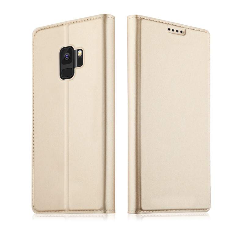 Card Holder Auto-absorbed Leather Mobile Phone Shell for Samsung Galaxy S9 G960 - Gold-1