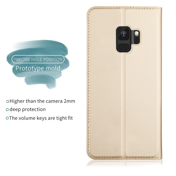 Card Holder Auto-absorbed Leather Mobile Phone Shell for Samsung Galaxy S9 G960 - Gold-2