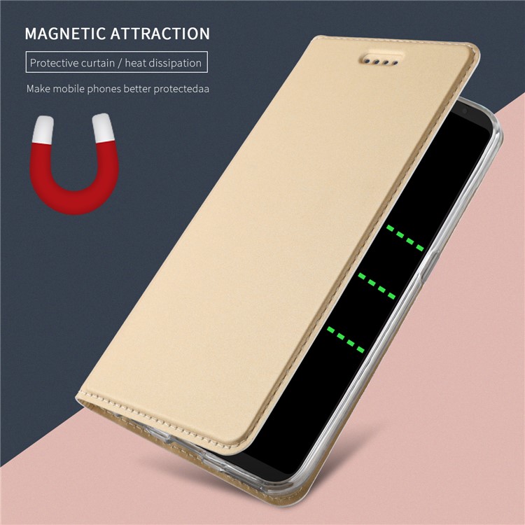 Card Holder Auto-absorbed Leather Mobile Phone Shell for Samsung Galaxy S9 G960 - Gold-3