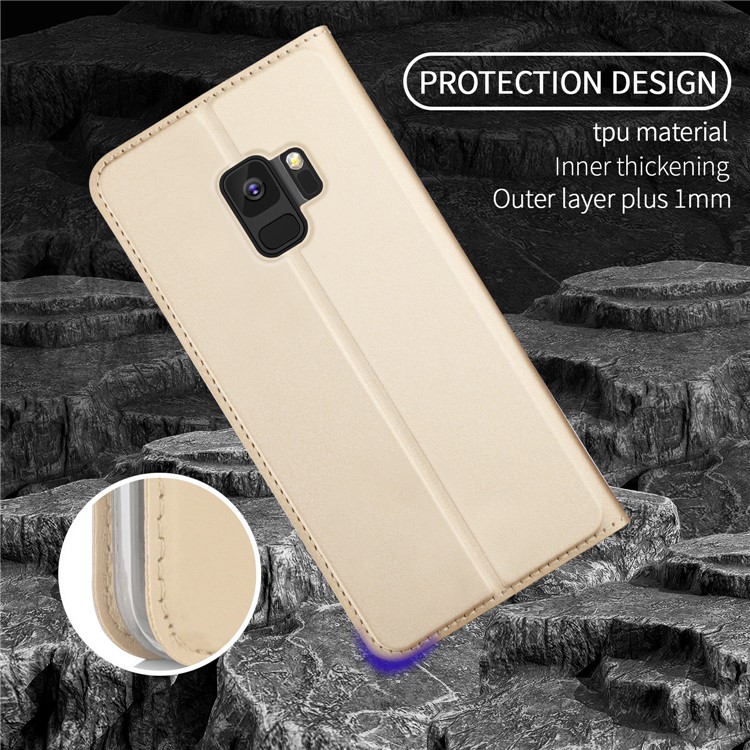 Card Holder Auto-absorbed Leather Mobile Phone Shell for Samsung Galaxy S9 G960 - Gold-5
