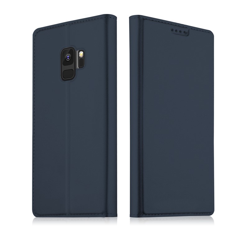 Auto-absorbed Leather Stand Cover Case with Card Holder for Samsung Galaxy S9 - Dark Blue-1