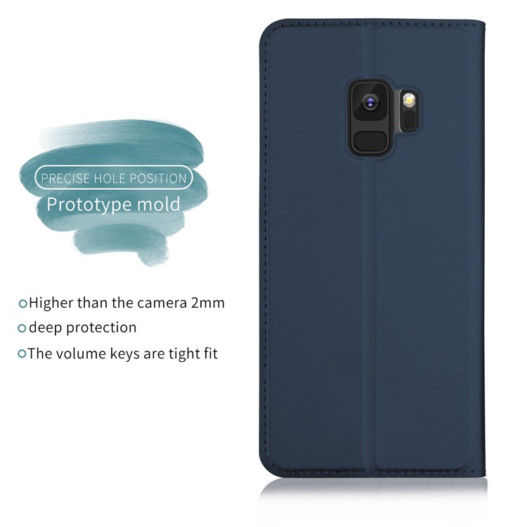 Auto-absorbed Leather Stand Cover Case with Card Holder for Samsung Galaxy S9 - Dark Blue-2