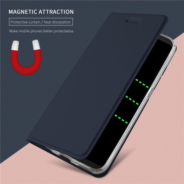 Auto-absorbed Leather Stand Cover Case with Card Holder for Samsung Galaxy S9 - Dark Blue-3