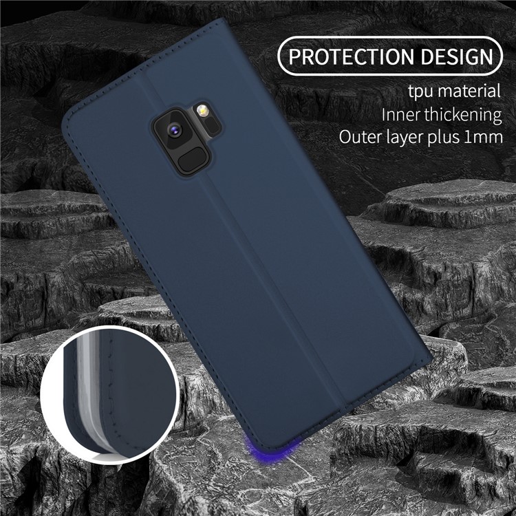 Auto-absorbed Leather Stand Cover Case with Card Holder for Samsung Galaxy S9 - Dark Blue-5