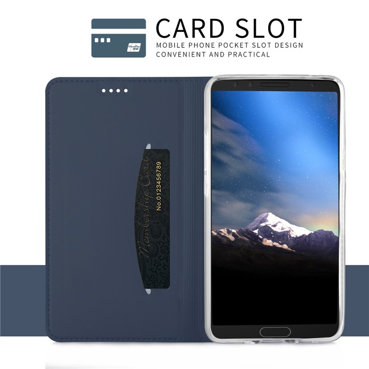 Auto-absorbed Leather Stand Cover Case with Card Holder for Samsung Galaxy S9 - Dark Blue-6
