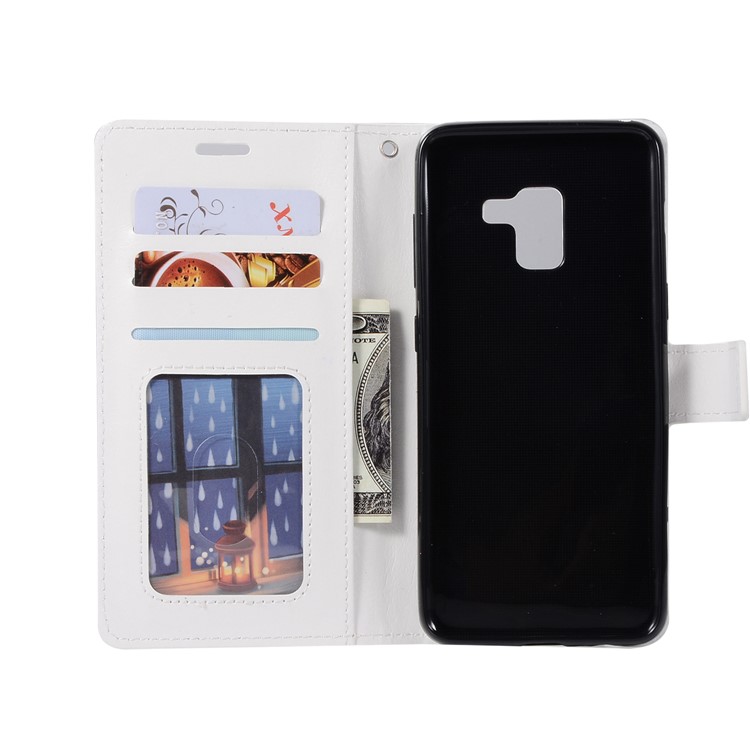 Crazy Horse Texture Flip Leather Wallet Stand Cover for Samsung Galaxy A8 (2018) - White-3