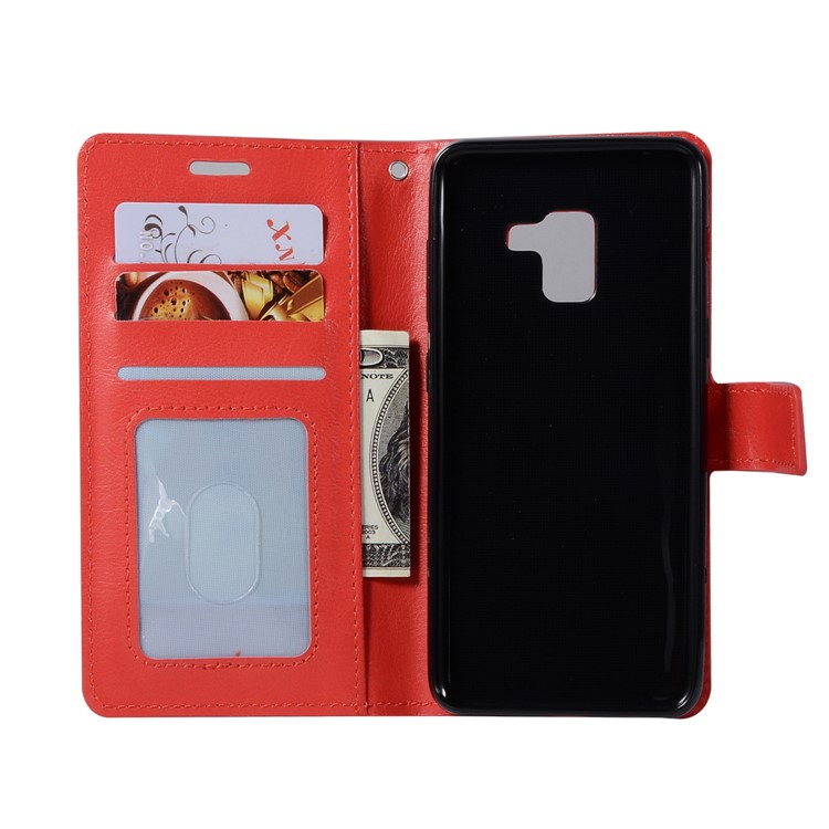 Crazy Horse Texture Flip Leather Wallet Stand Shell for Samsung Galaxy A8 (2018) - Red-3