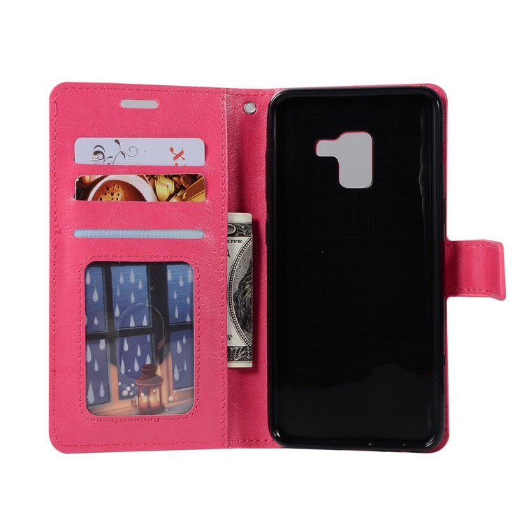 Crazy Horse Texture Flip Leather Wallet Stand Case for Samsung Galaxy A8 (2018) - Rose-3