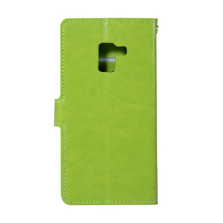 Crazy Horse Texture PU Leather Wallet Phone Case for Samsung Galaxy A8 (2018) - Green-2