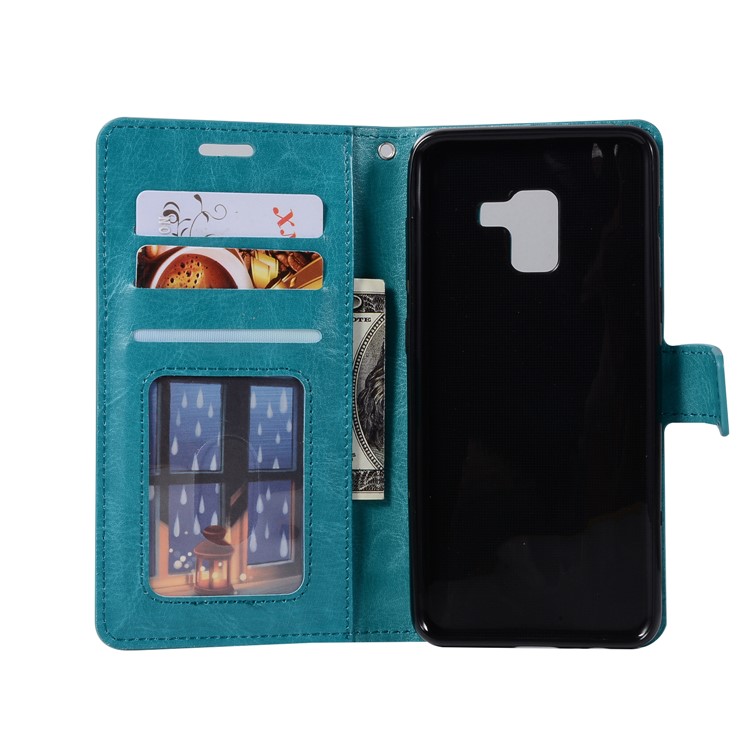 Crazy Horse Texture Flip Leather Wallet Phone Cover for Samsung Galaxy A8 (2018) - Blue-3