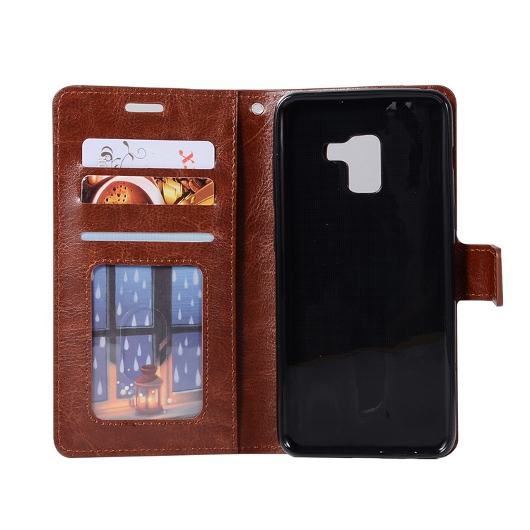 Crazy Horse Texture Wallet Stand Leather Mobile Casing for Samsung Galaxy A8 (2018) - Brown-3