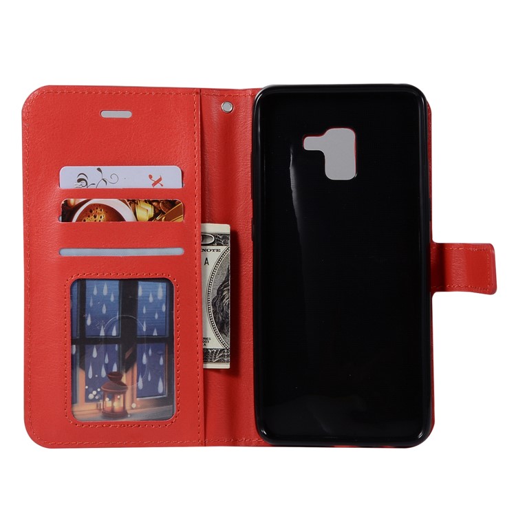 Crazy Horse Retro Leather Wallet Stand Cover for Samsung Galaxy A8+ (2018) - Red-3