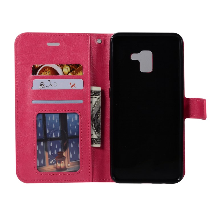 Crazy Horse Retro Leather Wallet Stand Shell for Samsung Galaxy A8+ (2018) - Rose-3