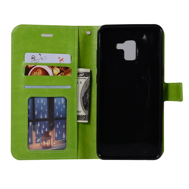 Crazy Horse Retro Leather Wallet Stand Casing for Samsung Galaxy A8+ (2018) - Green-3