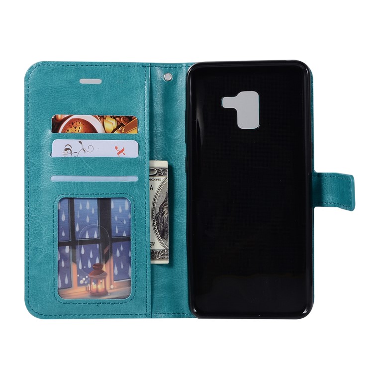 Crazy Horse Retro Leather Wallet Stand Mobile Phone Case for Samsung Galaxy A8+ (2018) - Blue-3