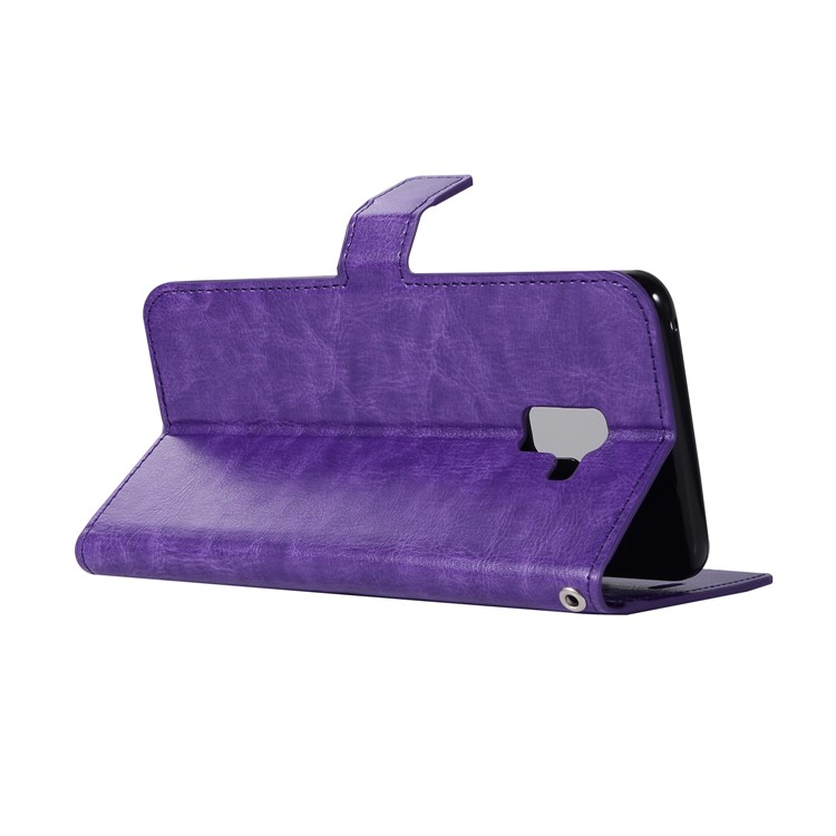 Crazy Horse Retro Leather Wallet Stand Cell Phone Case for Samsung Galaxy A8+ (2018) - Purple-4