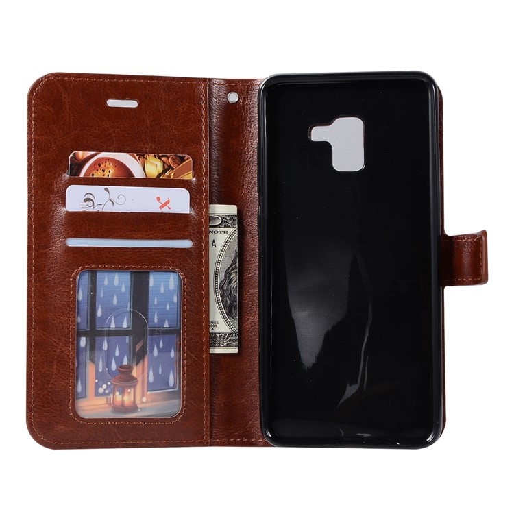 Crazy Horse Retro Leather Wallet Stand Mobile Phone Case for Samsung Galaxy A8+ (2018) - Brown-3