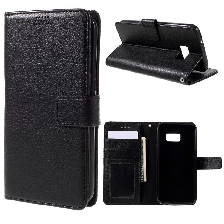 Litchi Leather Magnetic Wallet Case for Samsung Galaxy S7 edge - Black-1