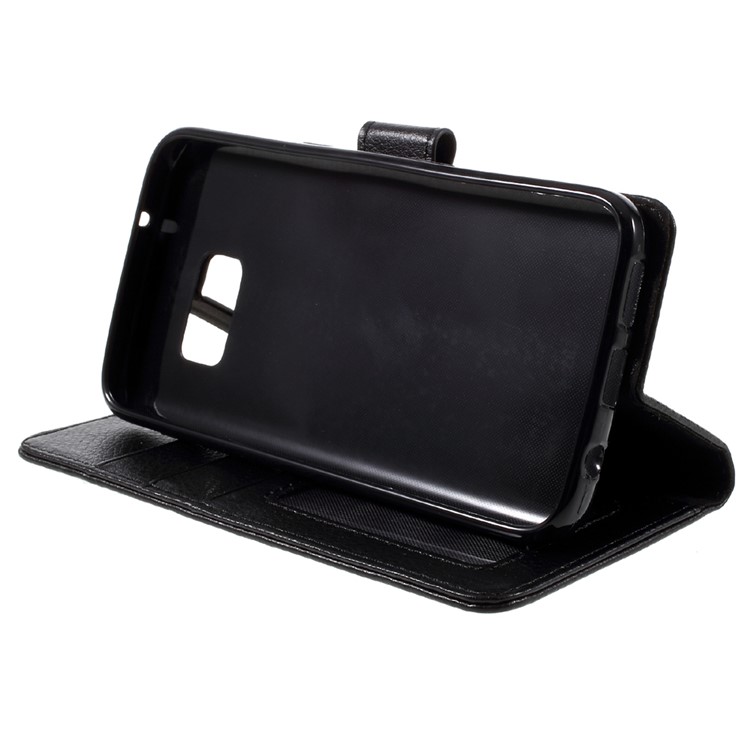 Litchi Leather Magnetic Wallet Case for Samsung Galaxy S7 edge - Black-4