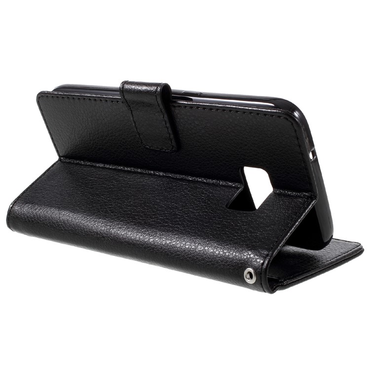 Litchi Leather Magnetic Wallet Case for Samsung Galaxy S7 edge - Black-5