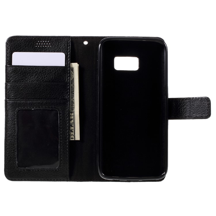 Litchi Leather Magnetic Wallet Case for Samsung Galaxy S7 edge - Black-6