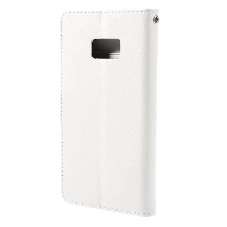 Litchi Leather Magnetic Wallet Cover for Samsung Galaxy S7 edge - White-2