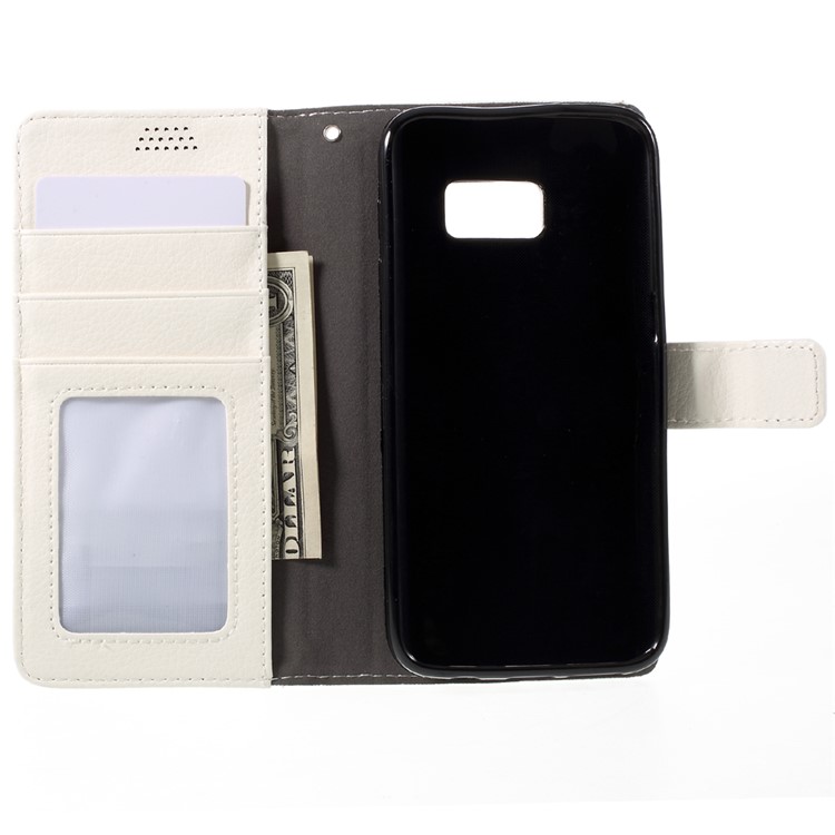 Litchi Leather Magnetic Wallet Cover for Samsung Galaxy S7 edge - White-6