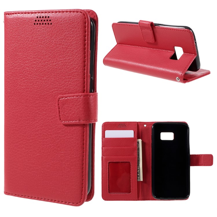 Litchi Leather Wallet Flip Case for Samsung Galaxy S7 edge - Red-1