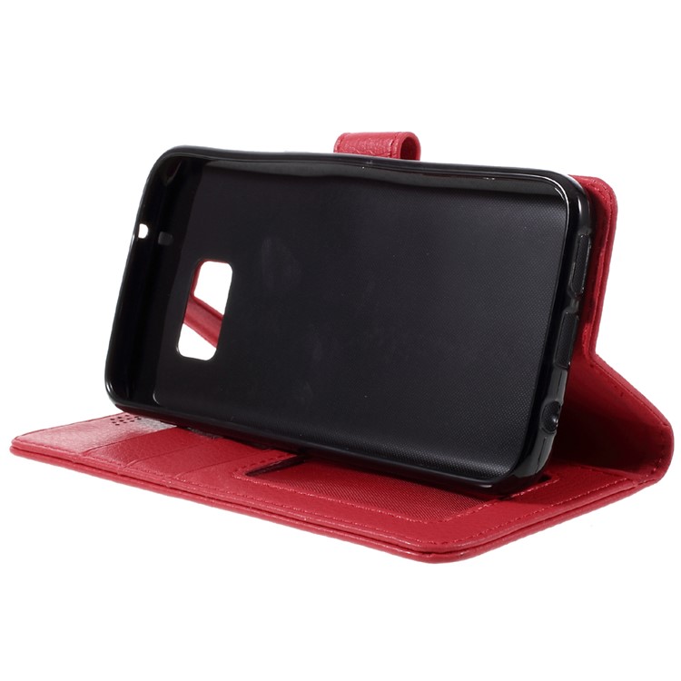 Litchi Leather Wallet Flip Case for Samsung Galaxy S7 edge - Red-4
