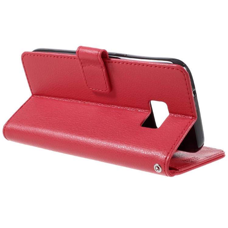 Litchi Leather Wallet Flip Case for Samsung Galaxy S7 edge - Red-5