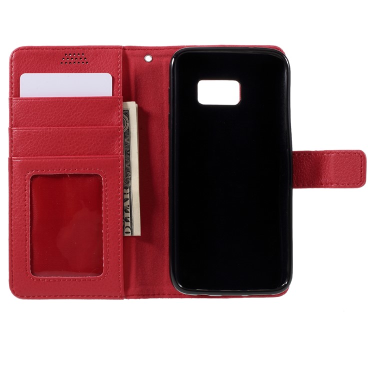 Litchi Leather Wallet Flip Case for Samsung Galaxy S7 edge - Red-6