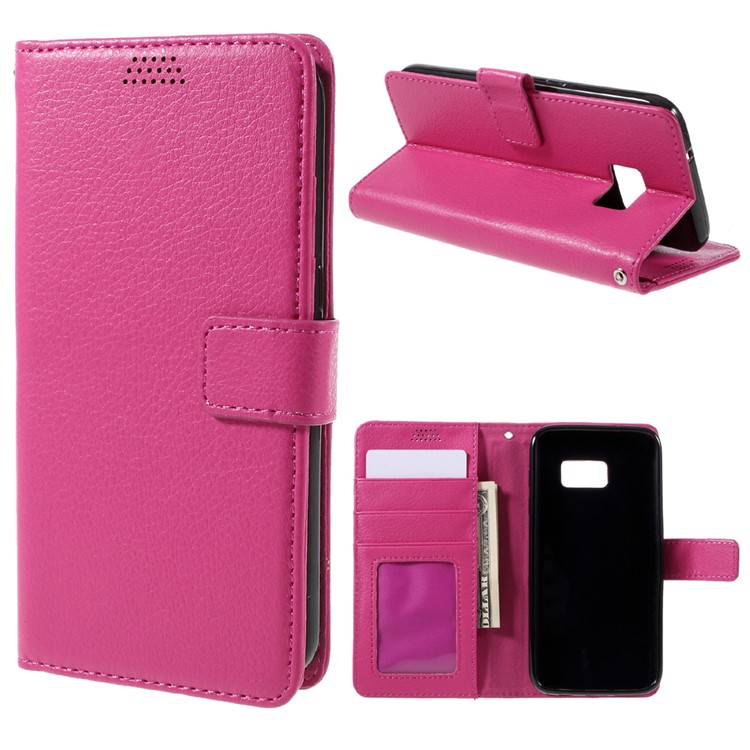 Litchi Leather Stand Case for Samsung Galaxy S7 edge - Rose-1