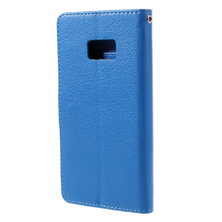 Litchi Leather Wallet Flip Cover for Samsung Galaxy S7 edge - Blue-2