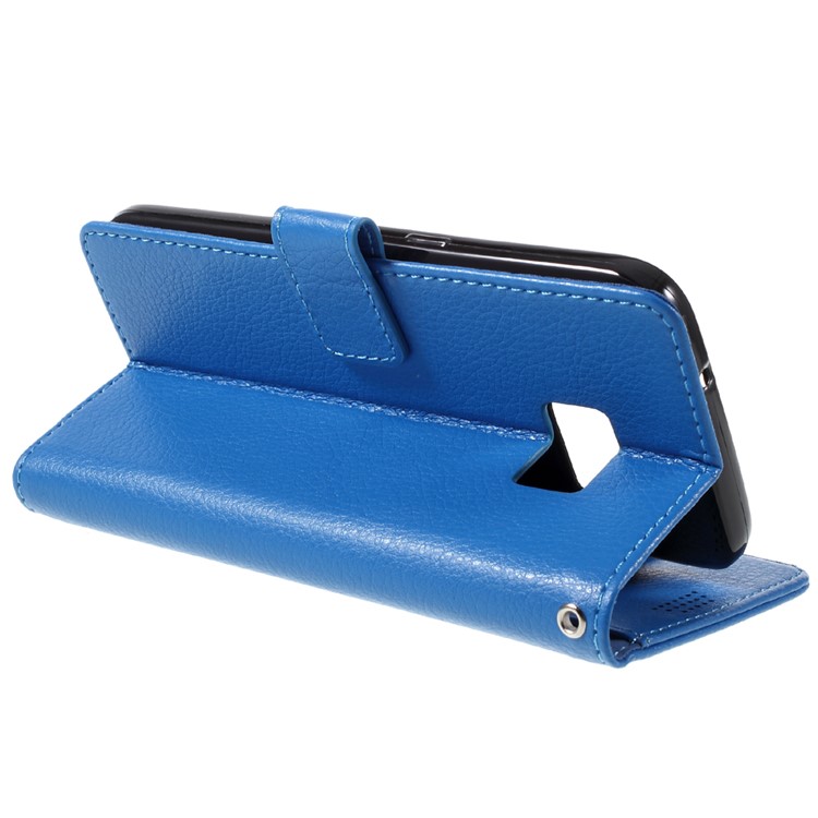 Litchi Leather Wallet Flip Cover for Samsung Galaxy S7 edge - Blue-5