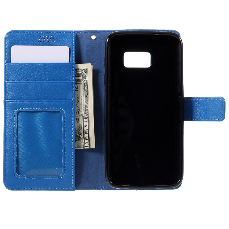 Litchi Leather Wallet Flip Cover for Samsung Galaxy S7 edge - Blue-6