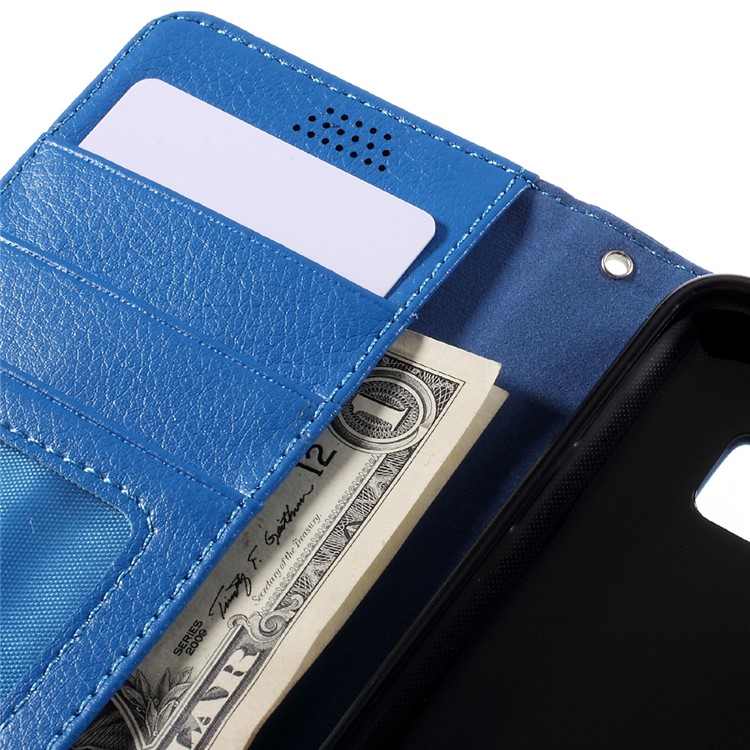 Litchi Leather Wallet Flip Cover for Samsung Galaxy S7 edge - Blue-9