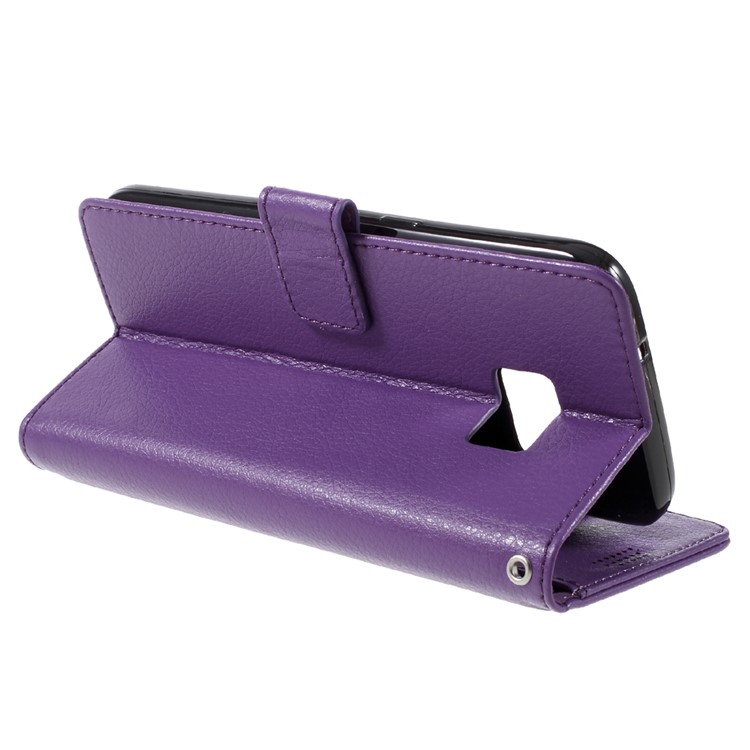Litchi Leather Wallet Shell Case for Samsung Galaxy S7 edge - Purple-5