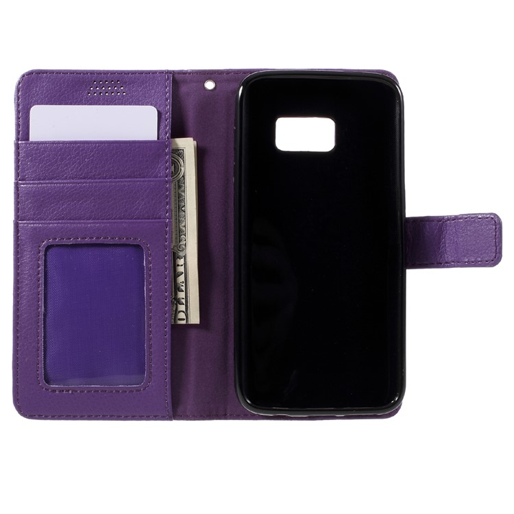 Litchi Leather Wallet Shell Case for Samsung Galaxy S7 edge - Purple-6